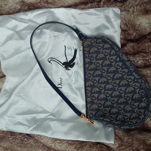 CHRISTIAN DIOR DIORISSIMO Vintage Mini Saddle Bag Navy Logo COA included! - Picture 6 of 12